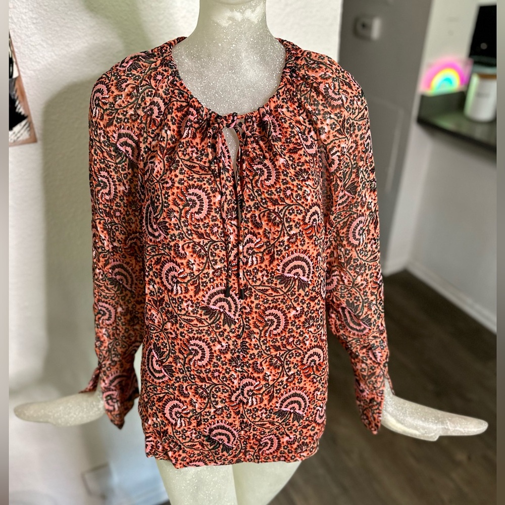 A.L.C. Silk Long Sleeve Blouse. Orange/Black/Pink. Size 2. New w/ Tags!!!